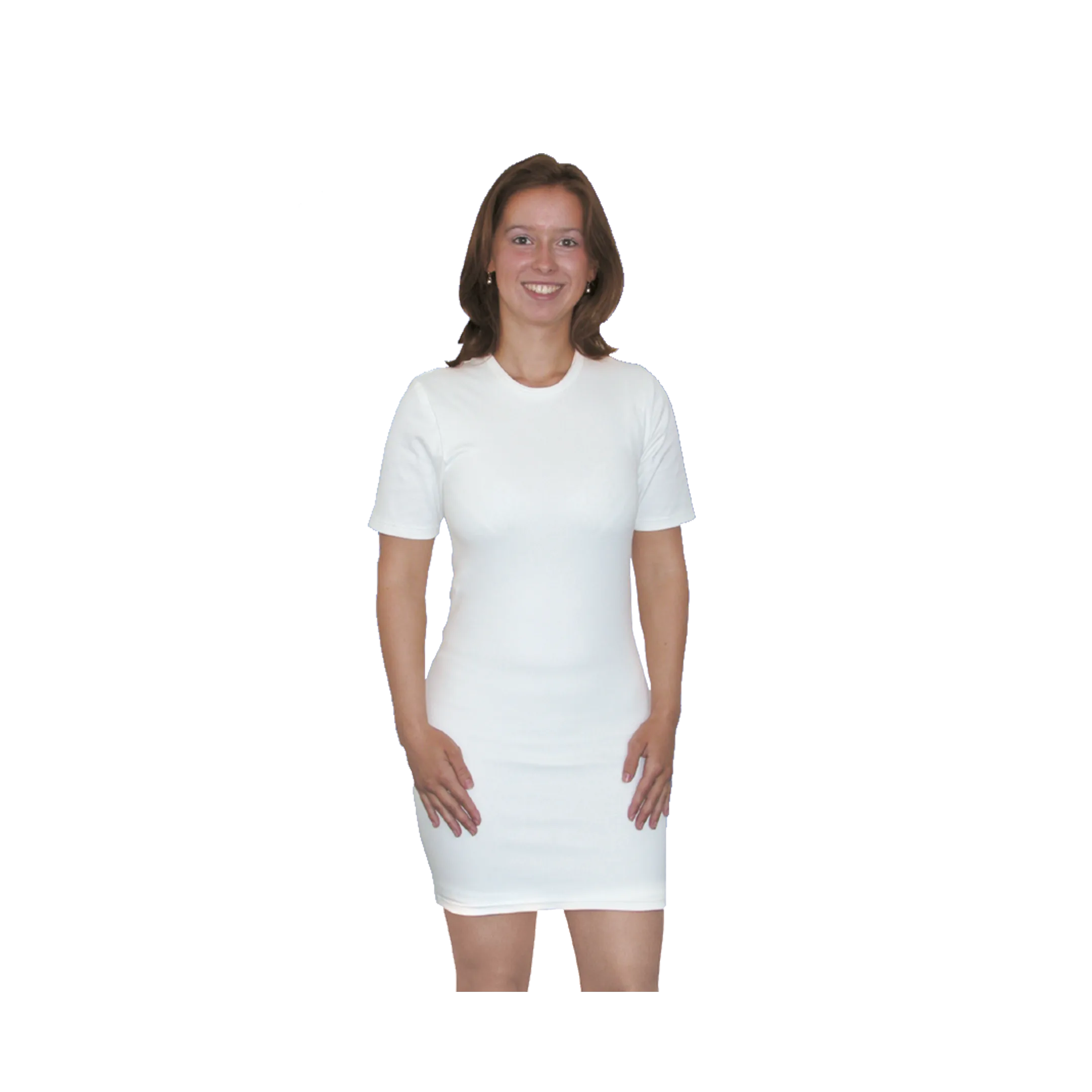 T-Shirt mit Arm für Korsettträger am Modell.